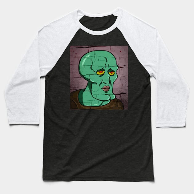 Handsome Squidward Distressed Style Vector Draw Baseball T-Shirt by DeathAnarchy